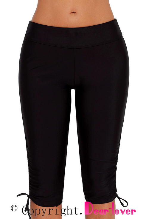 High Rise Ruched Side Tie Capri Leggings
