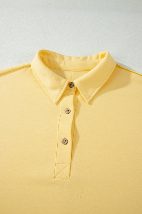 Solid Polo Collar Tee Elastic Waist Shorts Loungewear Set