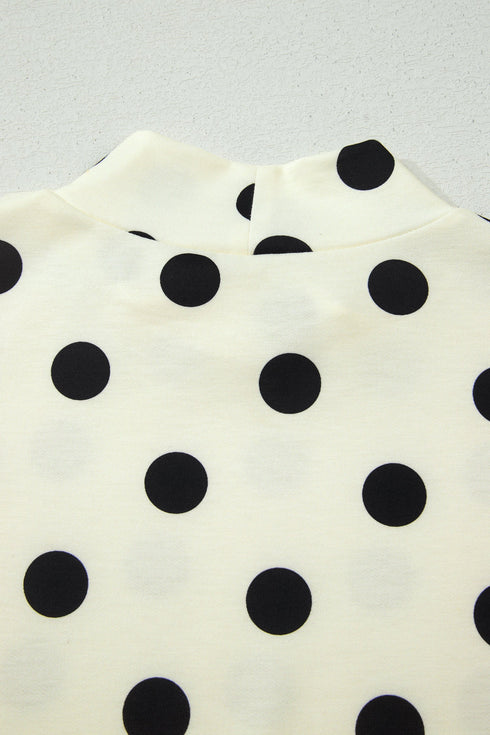 Vintage Inspired Polka Dot Mock Neck Dolman Top