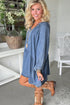 Western Puff Sleeve V Neck Ruffled Denim Mini Dress