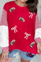 Sequin Rugby Bow Striped Sleeve Patchwork Graphic Sweatshirt