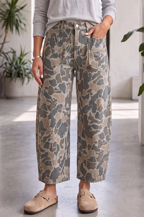 Camouflage Print Shift Ankle Length Denim Jeans