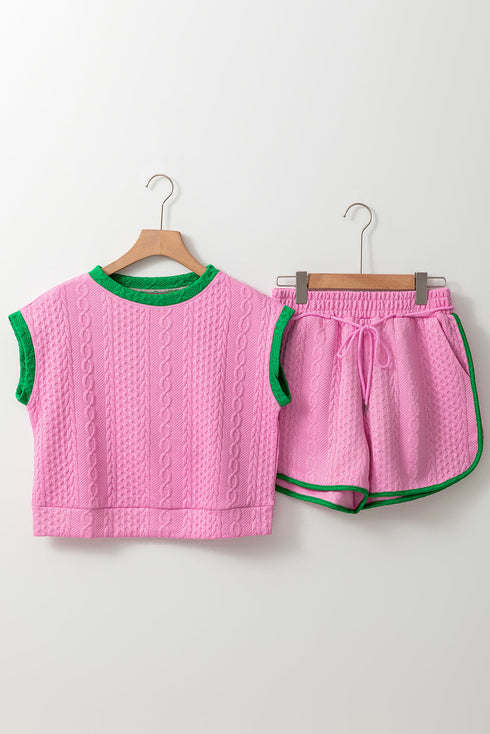 Exclusive Cable Knit Textured Two Piece Short Sets