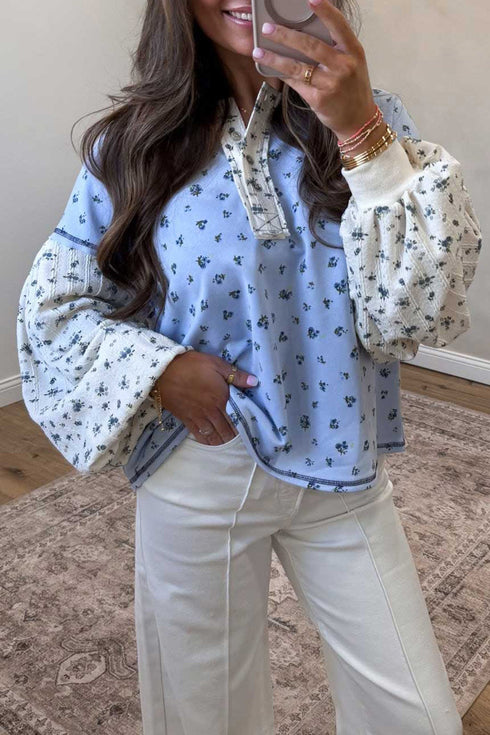 Southern Belle Floral Print Panel Seam Long Sleeve Top