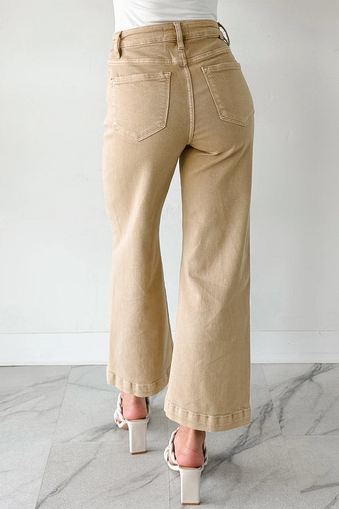 Casual Center Seam Wide Leg Cropped Jeans