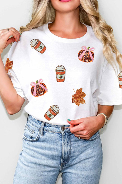 Sequined Pumpkin Graphic Shift Silhouette Statement Tee