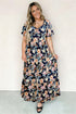 Bohemian Smocked Short Sleeve High Waist Maxi Floral Dress