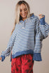 Striped Trim Raw Seam Split Hem Loose Pullover Sweatshirt