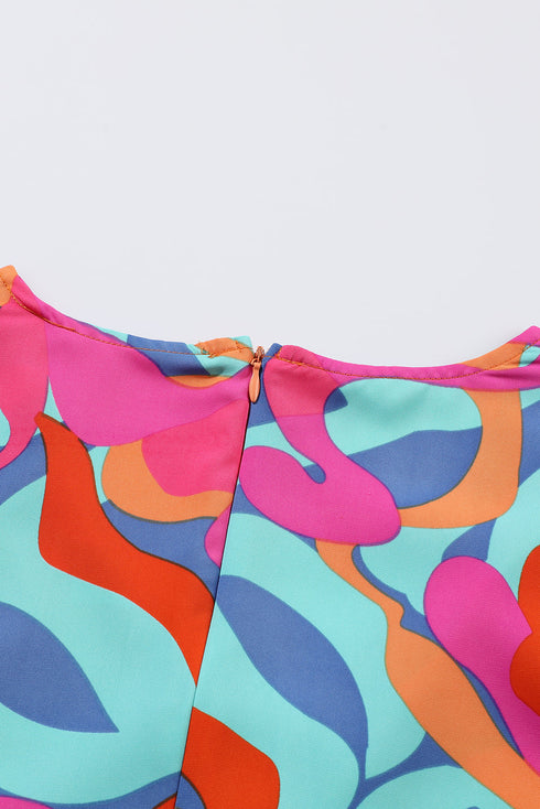 Abstract Print Pleated Surplice Long Sleeve Bodycon Dress