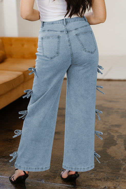 Bow Knot Side Detail Loose Wide Leg Jeans