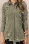 Cotton Raw Hem Distressed Denim Shirt Jacket