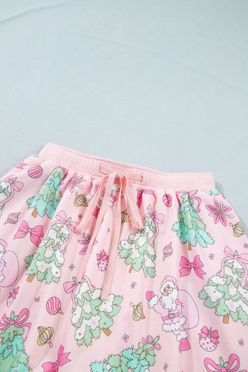 Floral Print Lace Trim Long Sleeve Skirt Dress Set
