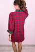 Plaid Ruffle Cuff Button Front Pocket Mini Dress
