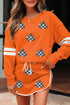 Rhinestone Pumpkin Print Long Sleeve Shift Skirt Set