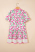 Sweet Floral Print Striped Trim A Line Dress