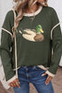 Four Leaf Clover Mallard Duck Graphic Trim Patchwork Knit Tee