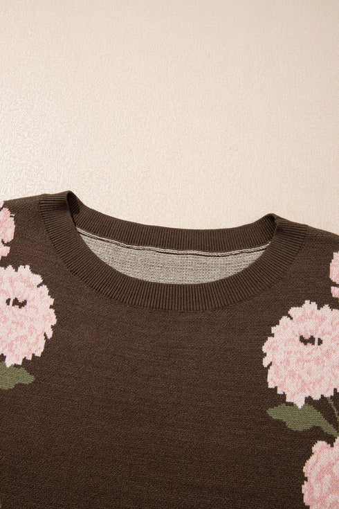 Floral Print Drop Shoulder Relaxed Pullover Sweater