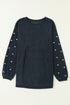 Ribbed Corduroy Studded Sleeve Oversized Pullover Sweatshirt