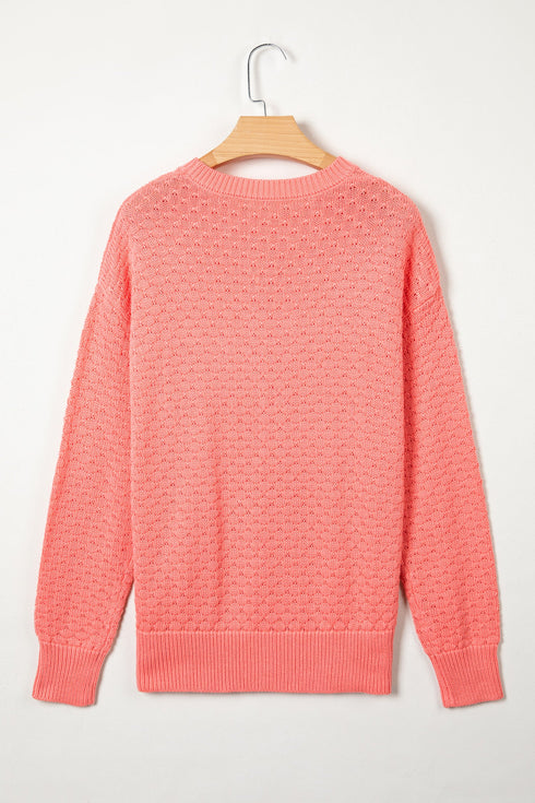 Drop Shoulder Ribbed Knit Long Sleeve Sweater