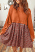 Floral Patchwork Long Sleeve Flared Mini Dress