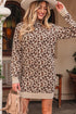Mock Neck Animal Print Knit Sweater Dress