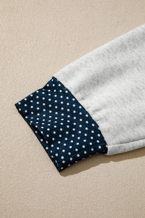 Polka Dot Patchwork Mock Neck Pullover Short Set