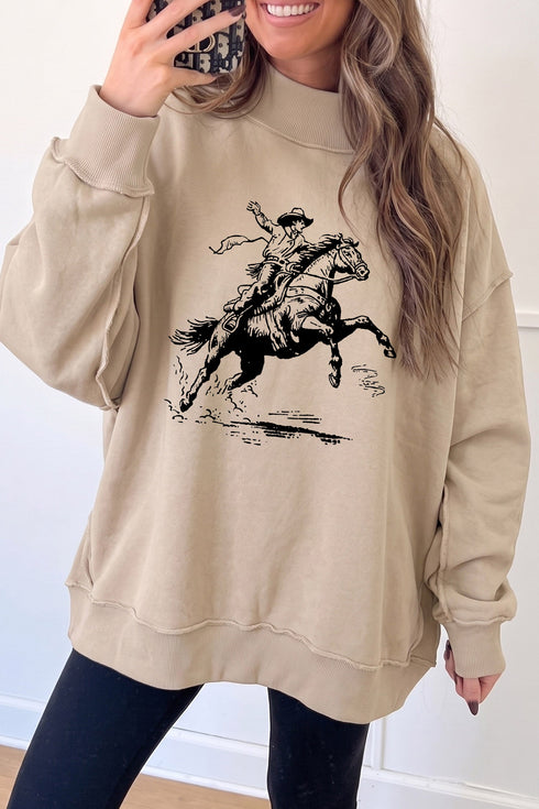 Cowboy Rodeo Western Graphic Mock Neck Sweatshirt