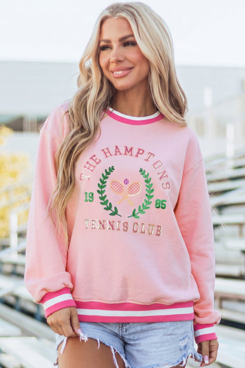 Polyester Embroidered Tennis Crew Neck Pullover Sweatshirt