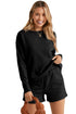 Textured Long Sleeve Top And Drawstring Lounge Short Sets