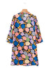 Hydrangea Floral Print Bishop Sleeve V Neck Shift Dress