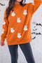 Sequin Ghost Graphic Exposed Seam Mock Neck Pullover Sweatshirt