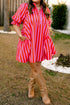 Striped Frilled Collar Button Neck Short Sleeve Mini Dress