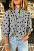 Polka Dot Striped Ruffle Stand Neck Three Quarter Sleeve Shift Shirt