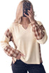 Heritage Plaid Waffle Texture Drop Shoulder V Neck Top