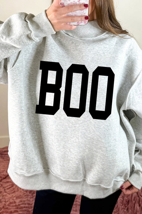 Reversible Boo Slogan Ghost Print Mock Neck Sweatshirt