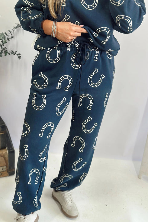 Elastic Waist Western Print Pocket Two Piece Pant Set