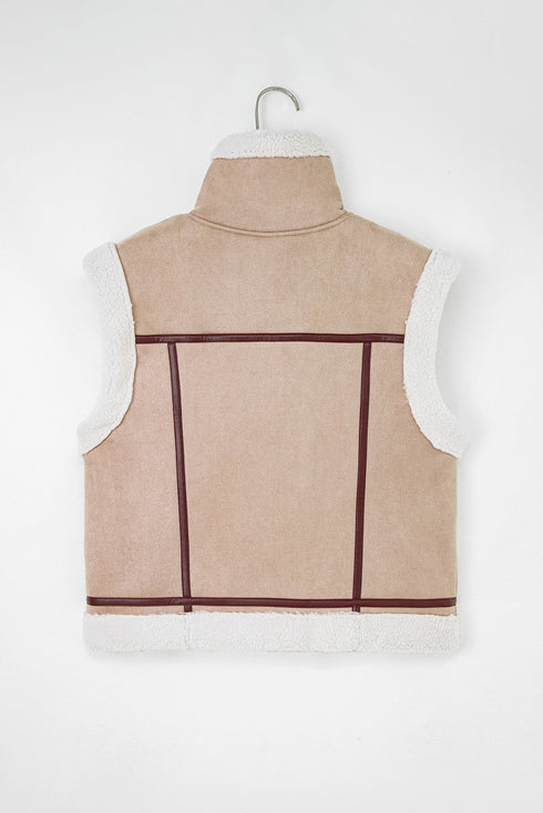 Modern Faux Suede Sherpa Lined Lapel Collar Vest