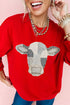 Patchwork Cow Print Drop Shoulder Western Graphic Sweatshirt