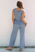 Textured Ribbed Ruffle Tank Top Wide Leg Pant Set