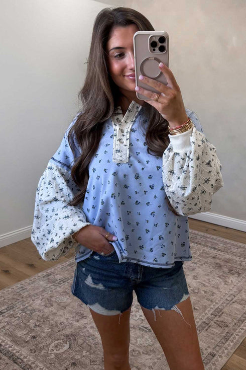 Seamed Floral Print Southern Belle Long Sleeve Top