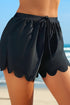 Scalloped Hem Drawstring Waist Pull On Shorts