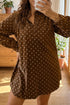 Polka Dot Corduroy V Neck Button Shift Mini Dress