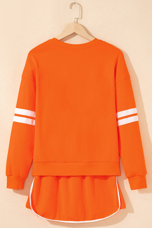 Rhinestone Pumpkin Print Long Sleeve Shift Skirt Set
