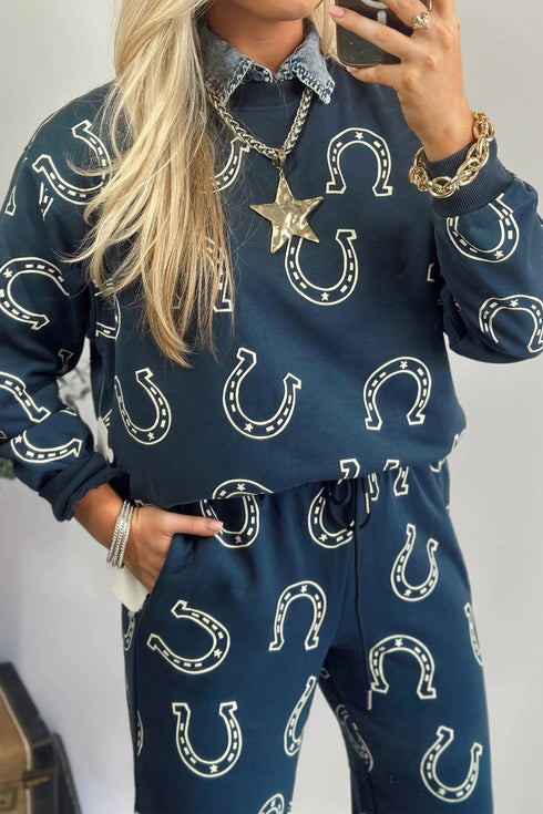 Western Print Elastic Waist Pocketed Two Piece Pant Set