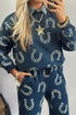 Western Print Elastic Waist Pocketed Two Piece Pant Set