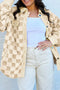 Checkered Corduroy Trim Metal Button Sherpa Jacket