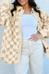 Checkered Corduroy Trim Metal Button Sherpa Jacket