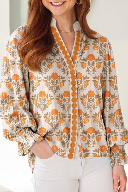 All Over Floral V Neck Southern Belle Long Sleeve Blouse