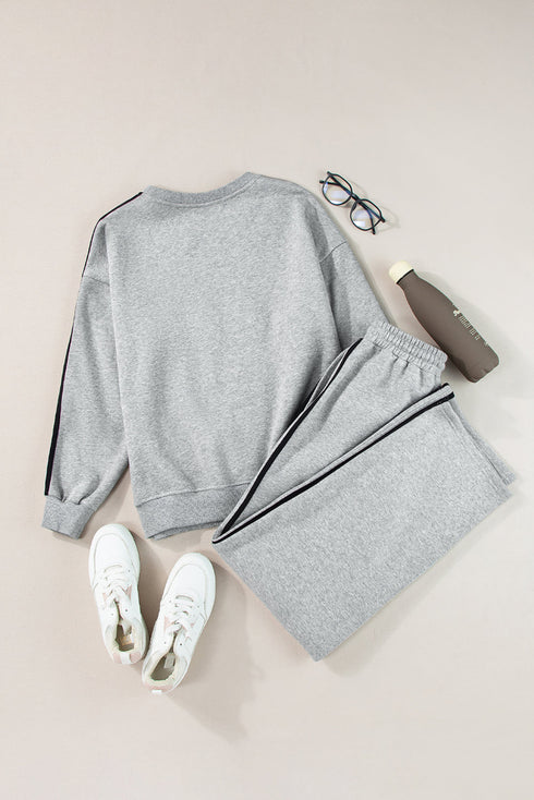 Double Stripe Crew Neck Relaxed Two Piece Set