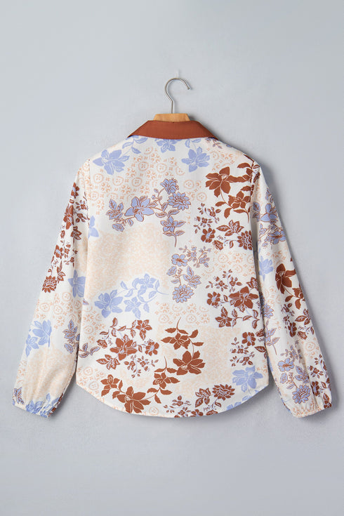All Over Floral Print V Neck Long Sleeve Blouse